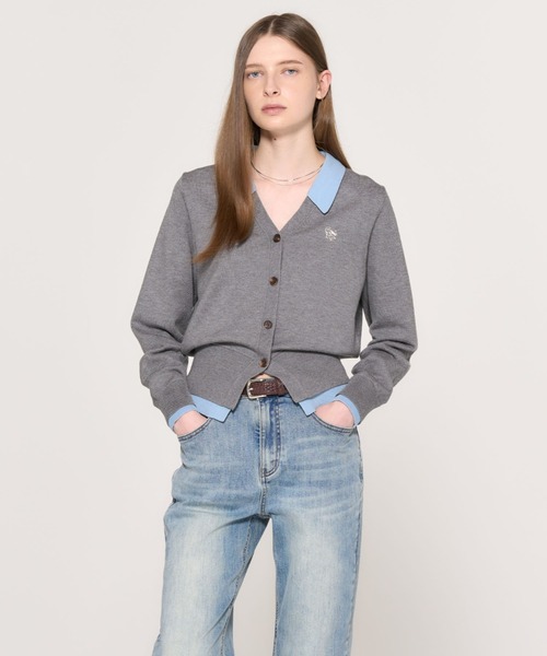 GENERAL IDEA（ジェネラルアイデア）の「【GENERAL IDEA】シャツレイヤード風ニットカーディガン / ESSENTIAL COLLAR LAYERD CARDIGAN（カーディガン/ボレロ・レディース・グレー/ワイン/ブラック/ホワイト/カーキ/グレー系・L/M/S/XL）」の4枚目の写真