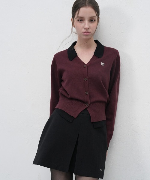 GENERAL IDEA（ジェネラルアイデア）の「essential collar layerd cardigan シャツレイヤード風ニットカーディガン（カーディガン/ボレロ・レディース・グレー/ワイン/ブラック・L/M/S）」の3枚目の写真