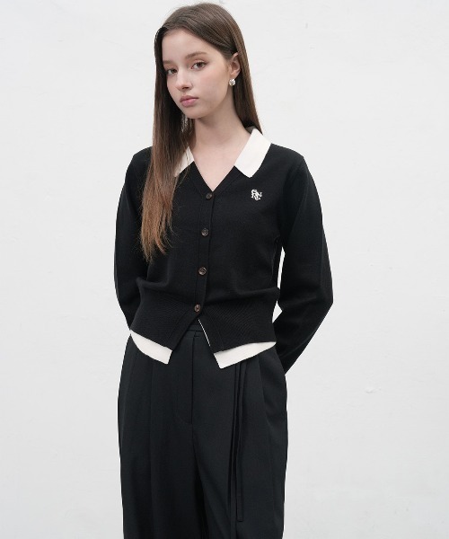 GENERAL IDEA（ジェネラルアイデア）の「essential collar layerd cardigan シャツレイヤード風ニットカーディガン（カーディガン/ボレロ・レディース・グレー/ワイン/ブラック・L/M/S）」の2枚目の写真