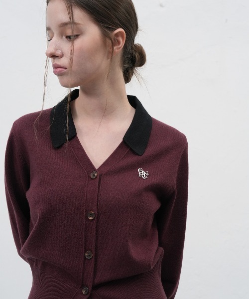 GENERAL IDEA（ジェネラルアイデア）の「essential collar layerd cardigan シャツレイヤード風ニットカーディガン（カーディガン/ボレロ・レディース・グレー/ワイン/ブラック・L/M/S）」の10枚目の写真