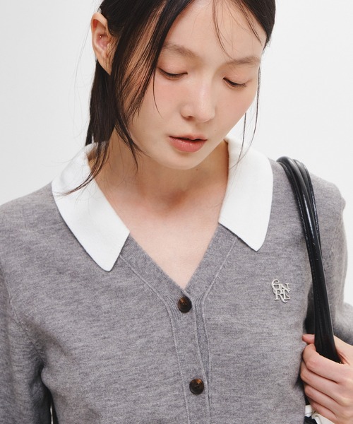 GENERAL IDEA（ジェネラルアイデア）の「【GENERAL IDEA】エッセンシャル シャツカラーレイヤードカーディガン / ESSENTIAL COLLAR LAYERD CARDIGAN（カーディガン/ボレロ・レディース・グレー/ワイン/ブラック/ホワイト/カーキ/グレー系/ダークブラウン・L/M/S/XL）」の15枚目の写真