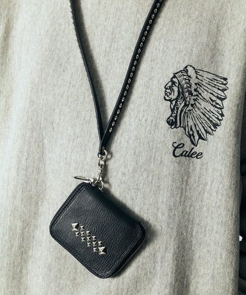 CALEE/キャリー ひし形スタッズ付き 二つ折りミニ財布（財布）｜CALEE