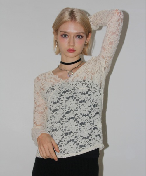 IMARI(イマリ)の「【 IMARI / イマリ 】 ケミカルレース シャーリング トップス #(Tシャツ/カットソー・レディース・アイボリー/ブラック・FREE)」の10枚目の写真