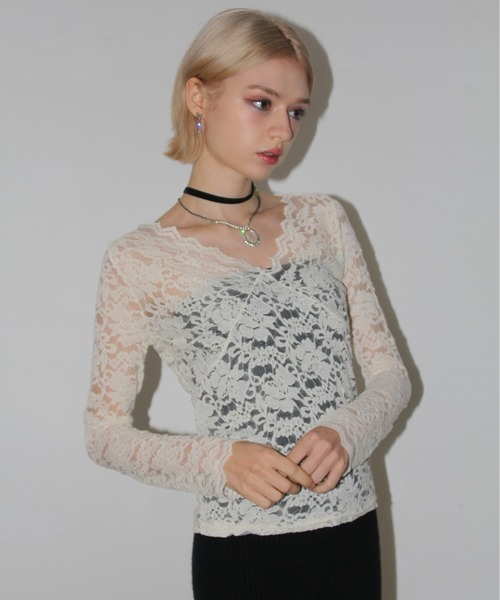 IMARI(イマリ)の「【 IMARI / イマリ 】 ケミカルレース シャーリング トップス #(Tシャツ/カットソー・レディース・アイボリー/ブラック・FREE)」の11枚目の写真