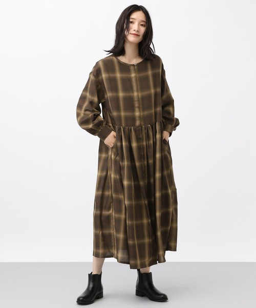 natural by clip》TRWチェック前開きワンピース[プチサイズあり