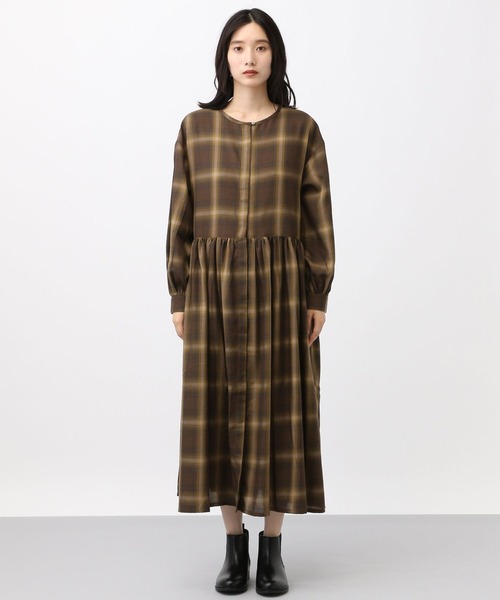 natural by clip》TRWチェック前開きワンピース[プチサイズあり