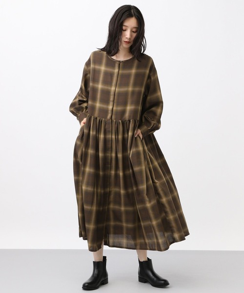natural by clip》TRWチェック前開きワンピース[プチサイズあり