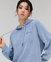 女性ベルベットフードTシャツ-スカイブルー
