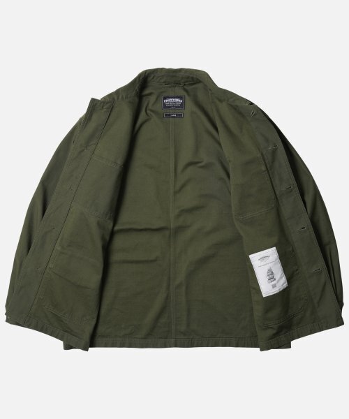 FRIZMWORKS(フリズムワークス)の「BACKSATIN FRENCH WORK JACKET _ OLIVE(その他アウター・メンズ・その他・SMALL/MEDIUM/LARGE/X-LARGE)」の2枚目の写真