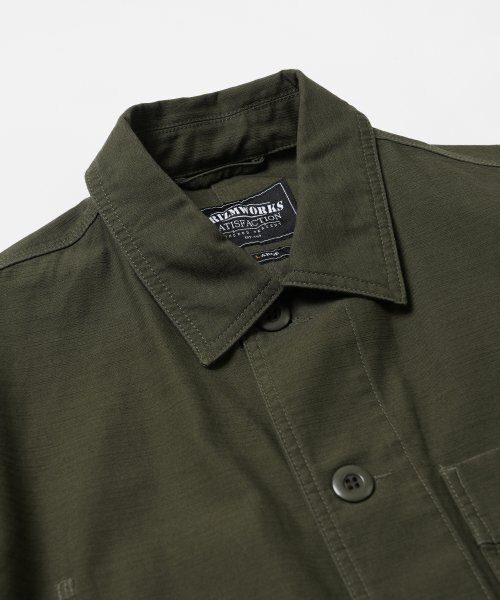 FRIZMWORKS(フリズムワークス)の「BACKSATIN FRENCH WORK JACKET _ OLIVE(その他アウター・メンズ・その他・SMALL/MEDIUM/LARGE/X-LARGE)」の4枚目の写真
