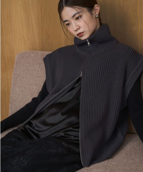 ems excite（エムズエキサイト）の「W ZIP ニットベスト（ベスト・レディース・ブラウン/チャコールグレー/ライトグレー・FREE）」の2枚目の写真