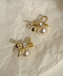 YU-KA:リボン＆パール スタッドピアス ribbon&Pearl stud  pierce