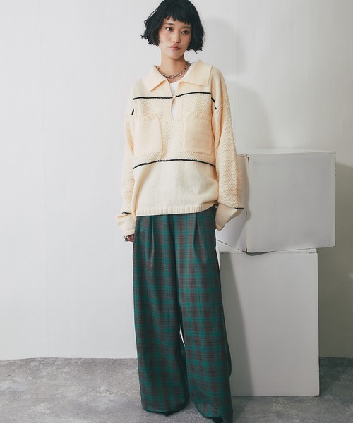 セール】キーネック鹿の子編み切替ニット（ニット/セーター）｜ANOTHER