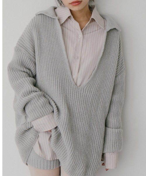 DRWCYS（ドロシーズ）の「スキッパーニットセットアップ（セットアップ・レディース・グレー/チャコールグレー/ネイビー・FREE）」の3枚目の写真