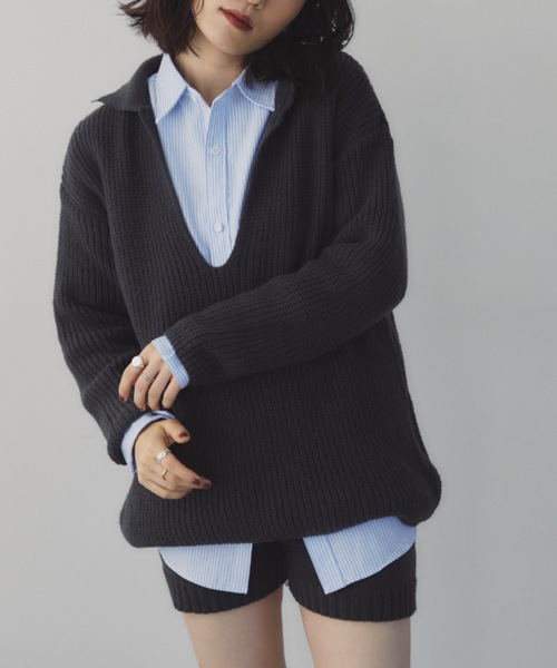 DRWCYS（ドロシーズ）の「スキッパーニットセットアップ（セットアップ・レディース・グレー/チャコールグレー/ネイビー・FREE）」の7枚目の写真