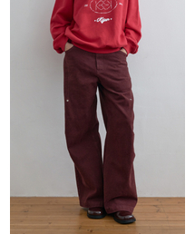 Pleated Knee Wide Pants Burgundy