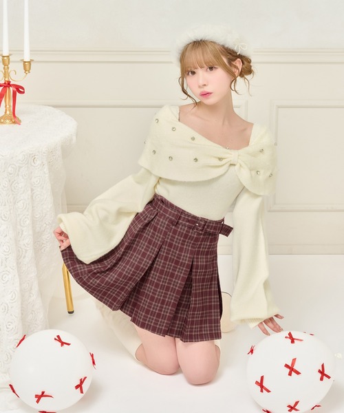 8周年記念アイテム】ビジューリボンニットトップス【ZOZOTOWN限定