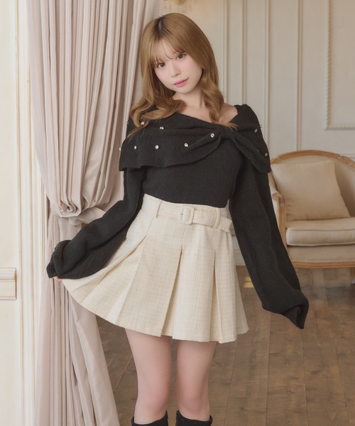 セール】【8周年記念アイテム】ビジューリボンニットトップス