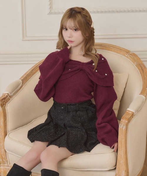 8周年記念アイテム】ビジューリボンニットトップス【ZOZOTOWN限定