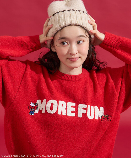 FREAK'S STORE(フリークスストア)の「SANRIO/サンリオ 「HELLO KITTY」 サガラ刺繍 ロゴ ニット(ニット/セーター・レディース・オフホワイト/ネイビー/レッド・FREE)」の8枚目の写真