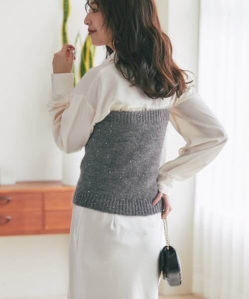 La boutique BonBon（ラブティックボンボン）の「【今すぐお届け！セットアップ可・きらきら女っぽコーデ】スパンコールモヘアビスチェ（チューブトップ・レディース・グレー/オフホワイト/ピンク・FREE）」の21枚目の写真