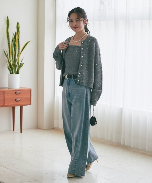 La boutique BonBon スパンコールモヘアビスチェとカーディガン 今すぐお届け！セットアップ可・きらきら女っぽコーデ】スパンコール