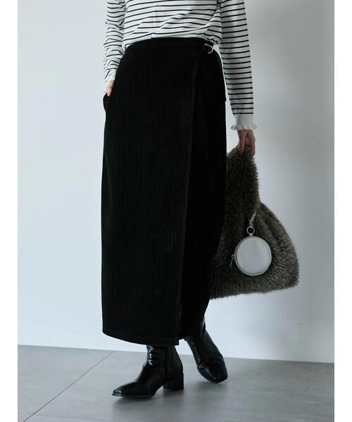 Samansa Mos2 blue（サマンサモスモスブルー）の「親子コールラップ風スカート（スカート・レディース・ブラック/ブラウン/チャコールグレー・F）」の4枚目の写真