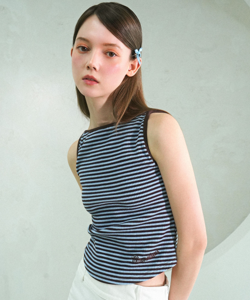 Vivacious（ビバシャス）の「Sus Boatneck Stripe Sleeveless BLACK（Tシャツ/カットソー・レディース・ブラック・SMALL/MEDIUM）」の2枚目の写真
