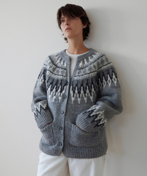 Wool 100% Noel Jacquard Cardigan - Melange Grey