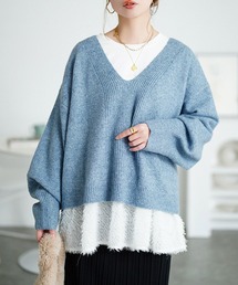 Vネッククロップドニット&フリンジペプラムチュニック2点セット【大きいサイズ対応】
