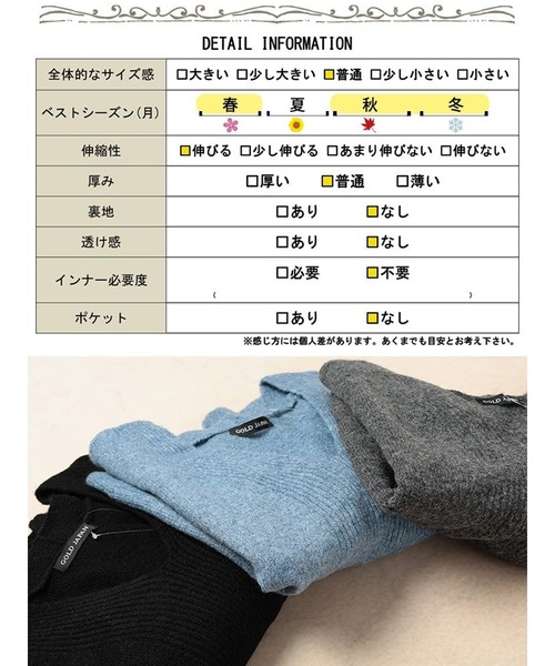 GOLDJAPAN(ゴールドジャパン)の「Vネッククロップドニット&フリンジペプラムチュニック2点セット【大きいサイズ対応】(ニット/セーター・レディース・チャコール/ブラック/ブルー・LL~3L/4L~5L)」の22枚目の写真