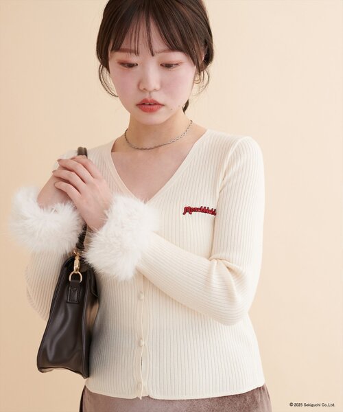 セール】【モンチッチ×natural couture】袖ファーリブカーデ