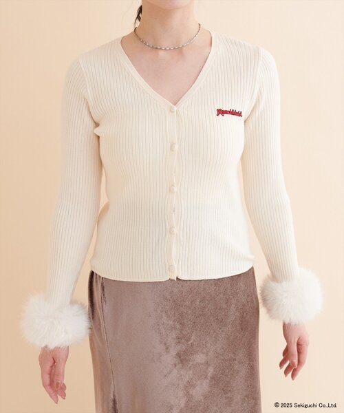 natural couture(ナチュラルクチュール)の「【モンチッチ×natural couture】袖ファーリブカーデ(カーディガン/ボレロ・レディース・ブラウン/グレー/オフホワイト・FREE)」の9枚目の写真