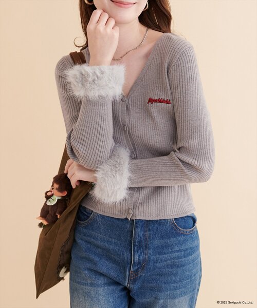 natural couture(ナチュラルクチュール)の「【モンチッチ×natural couture】袖ファーリブカーデ(カーディガン/ボレロ・レディース・ブラウン/グレー/オフホワイト・FREE)」の19枚目の写真