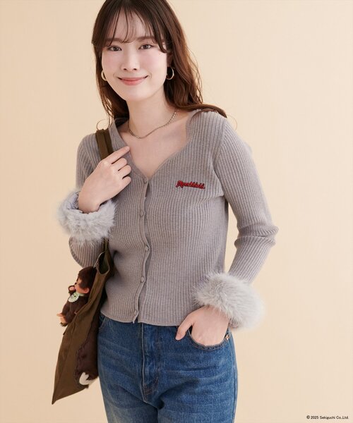 natural couture(ナチュラルクチュール)の「【モンチッチ×natural couture】袖ファーリブカーデ(カーディガン/ボレロ・レディース・ブラウン/グレー/オフホワイト・FREE)」の20枚目の写真