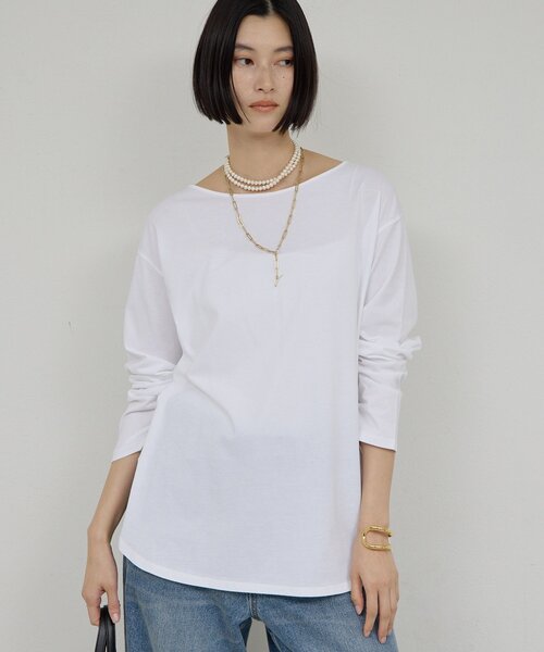 GALLARDAGALANTE（ガリャルダガランテ）の「【手洗い可】ラウンドヘムTee（Tシャツ/カットソー・レディース・ホワイト/チャコールグレー・FREE）」の2枚目の写真