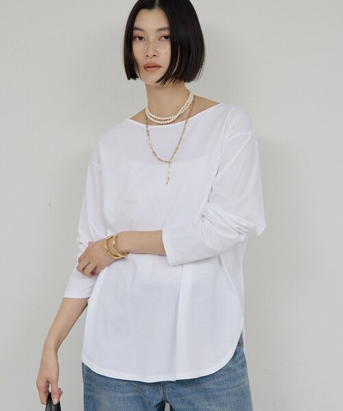 GALLARDAGALANTE（ガリャルダガランテ）の「【手洗い可】ラウンドヘムTee（Tシャツ/カットソー・レディース・ホワイト/チャコールグレー・FREE）」の3枚目の写真