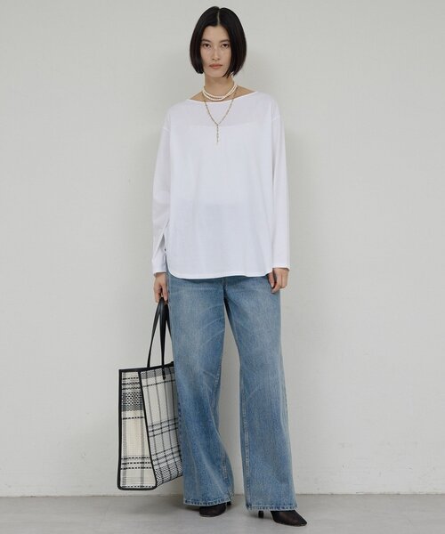 GALLARDAGALANTE（ガリャルダガランテ）の「【手洗い可】ラウンドヘムTee（Tシャツ/カットソー・レディース・ホワイト/チャコールグレー・FREE）」の6枚目の写真