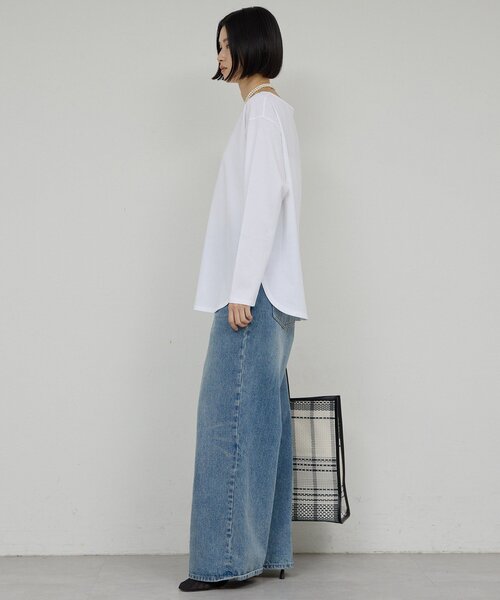 GALLARDAGALANTE（ガリャルダガランテ）の「【手洗い可】ラウンドヘムTee（Tシャツ/カットソー・レディース・ホワイト/チャコールグレー・FREE）」の7枚目の写真