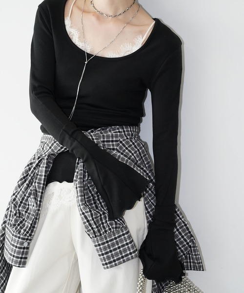 chuclla(チュクラ)の「リリーフリルスリーブ トップス chw26s028(Tシャツ/カットソー・レディース・ホワイト/グレー/ブラック・FREE)」の3枚目の写真