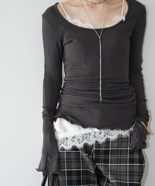 chuclla(チュクラ)の「リリーフリルスリーブ トップス chw26s028(Tシャツ/カットソー・レディース・ホワイト/グレー/ブラック・FREE)」の5枚目の写真