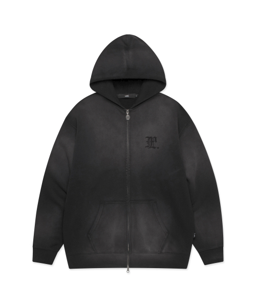 GOTHIC WASHED хлопковая толстовка‑худи на молнии чёрная