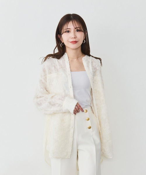 セール】【ZOZO限定】ジャガードバンドカラーブラウス（シャツ