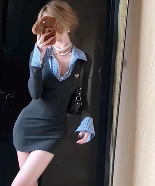 gossip!ロサンゼルス(ゴシップロサンゼルス)の「スクールガール風 ドッキングヘルシーワンピース(ワンピース・レディース・チャコールグレー/ブラック・S/M)」の8枚目の写真
