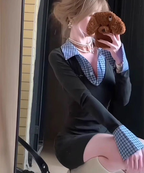 gossip!ロサンゼルス(ゴシップロサンゼルス)の「スクールガール風 ドッキングヘルシーワンピース(ワンピース・レディース・チャコールグレー/ブラック・S/M)」の9枚目の写真