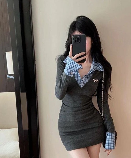 gossip!ロサンゼルス(ゴシップロサンゼルス)の「スクールガール風 ドッキングヘルシーワンピース(ワンピース・レディース・チャコールグレー/ブラック・S/M)」の11枚目の写真