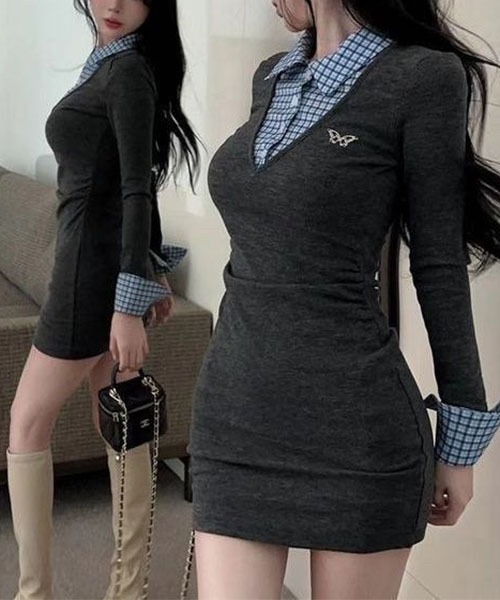 gossip!ロサンゼルス(ゴシップロサンゼルス)の「スクールガール風 ドッキングヘルシーワンピース(ワンピース・レディース・チャコールグレー/ブラック・S/M)」の12枚目の写真