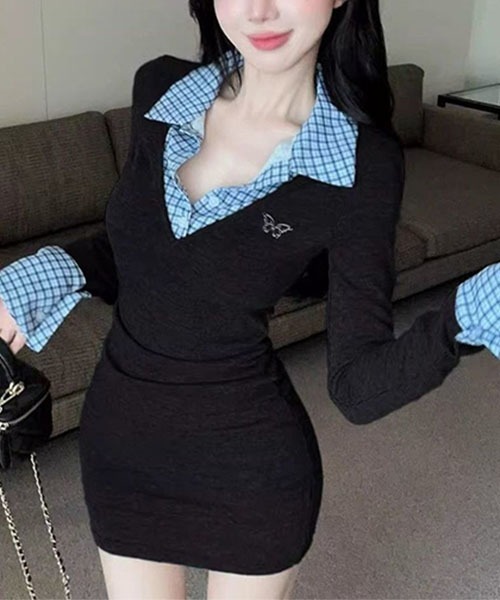 gossip!ロサンゼルス(ゴシップロサンゼルス)の「スクールガール風 ドッキングヘルシーワンピース(ワンピース・レディース・チャコールグレー/ブラック・S/M)」の16枚目の写真