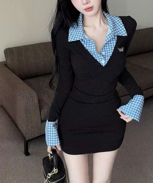 gossip!ロサンゼルス(ゴシップロサンゼルス)の「スクールガール風 ドッキングヘルシーワンピース(ワンピース・レディース・チャコールグレー/ブラック・S/M)」の19枚目の写真