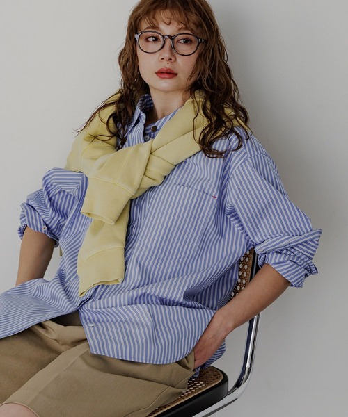 BAYFLOW（ベイフロー）の「ブロードストレッチシャツ（シャツ/ブラウス・レディース・ライトブルー/ネイビー/ピンク/ホワイト・FREE）」の2枚目の写真